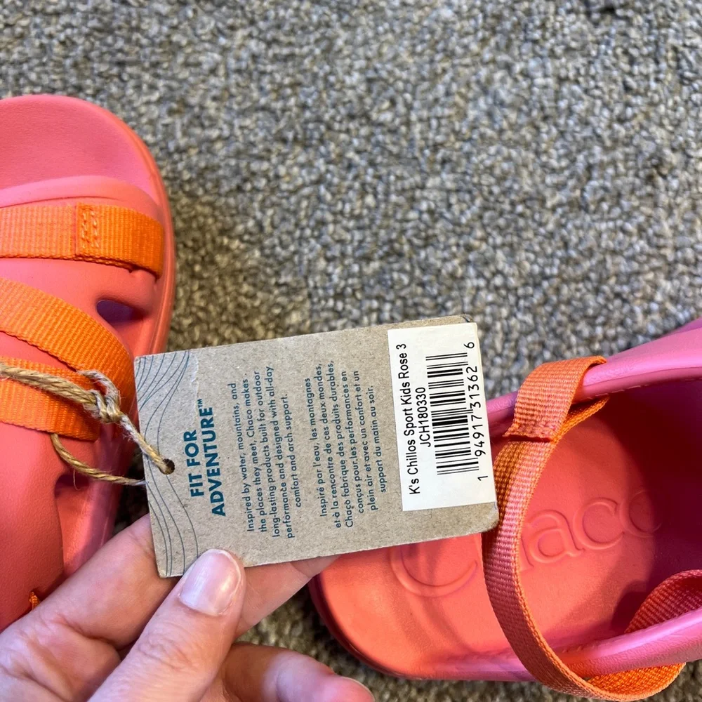 chaco sandals girls 3 coral pink orange classic strap outdoor‎ casual hiking